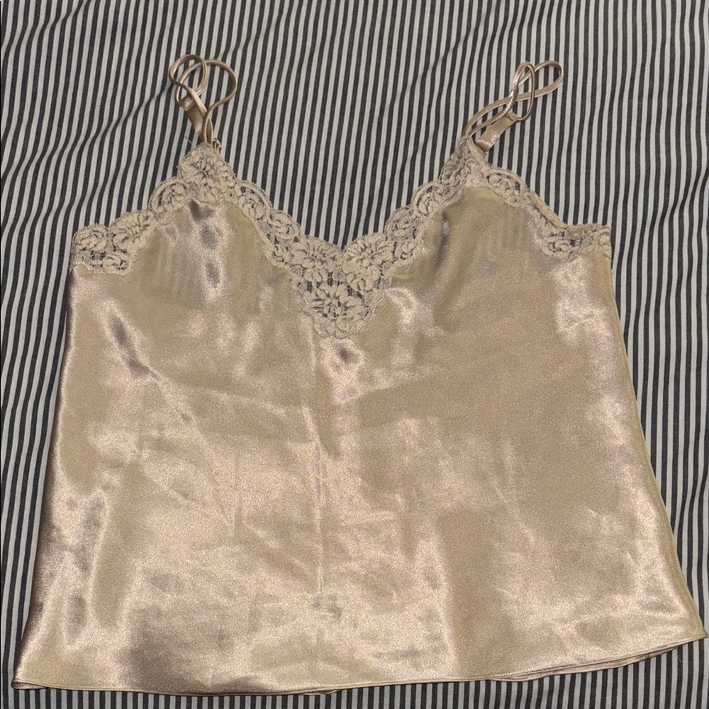 Vintage Oscar la Renta Silk Lace Trim Cami Top